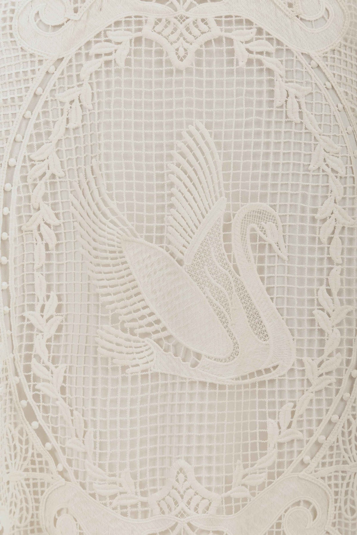 FARM Rio Off-White Swan Lake Guipure Midi Skirt