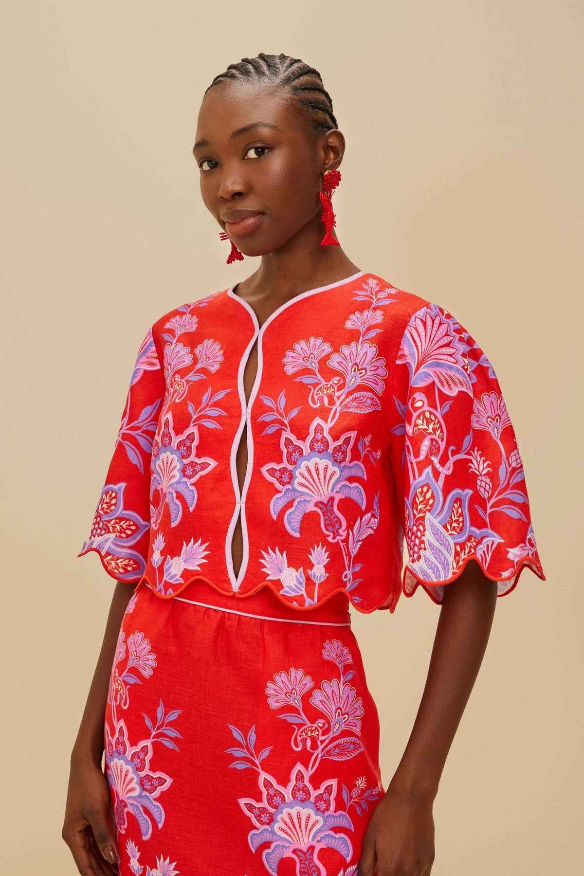 FARM Rio Red Porcelain Garden Euroflax™ Premium Linen Blouse