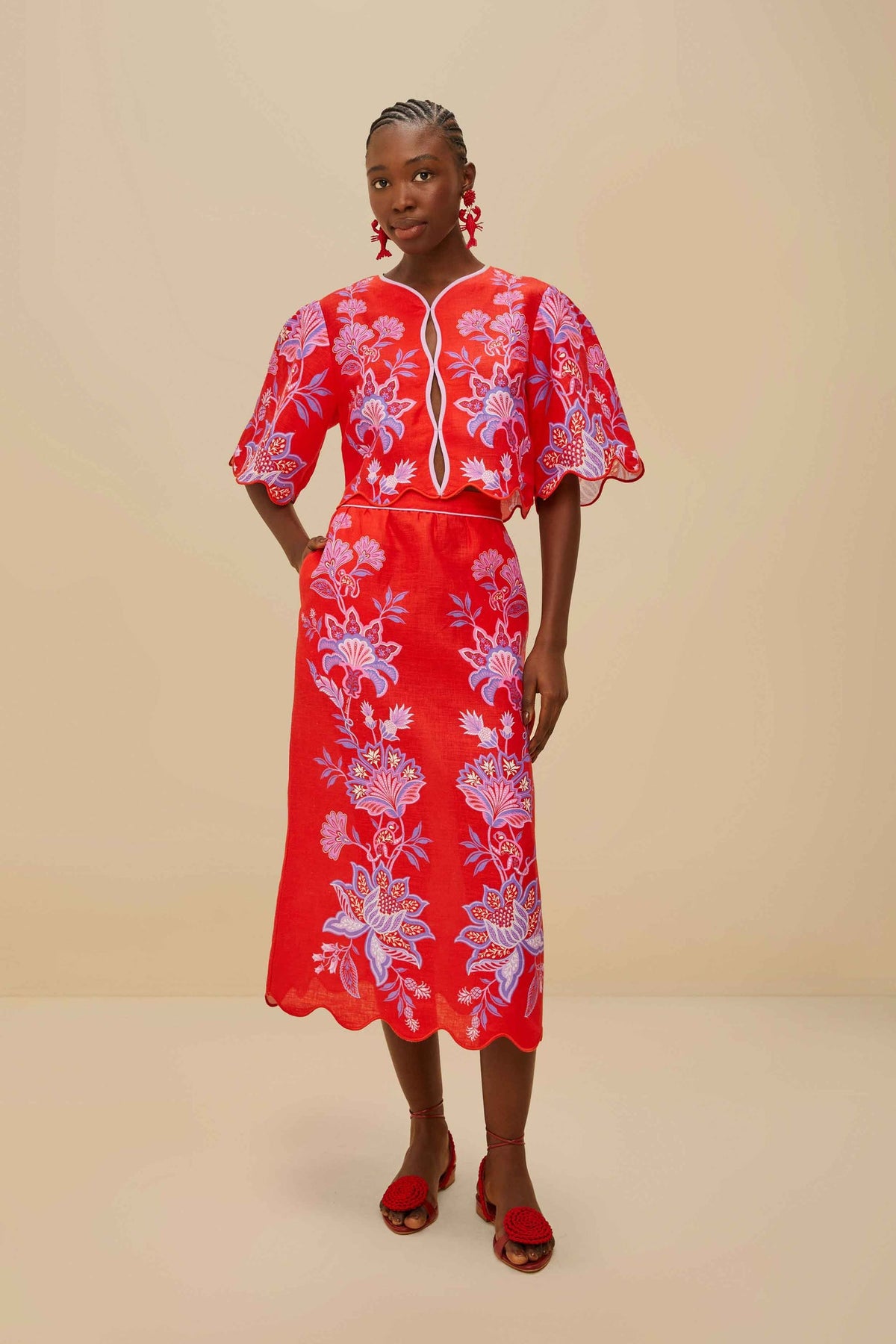 FARM Rio Red Porcelain Garden Euroflax™ Premium Linen Blouse