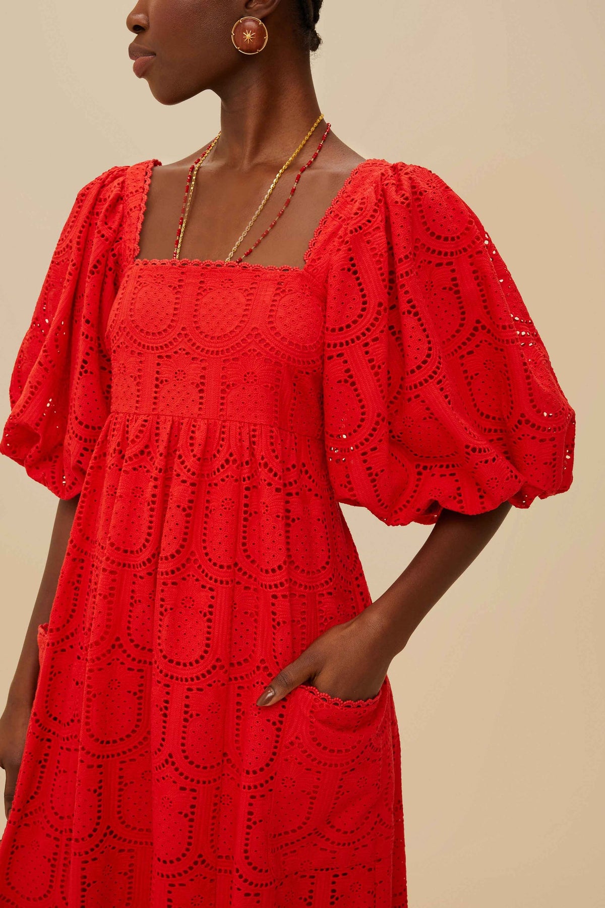 FARM Rio Red Pineapple Eyelet Maxi Dress