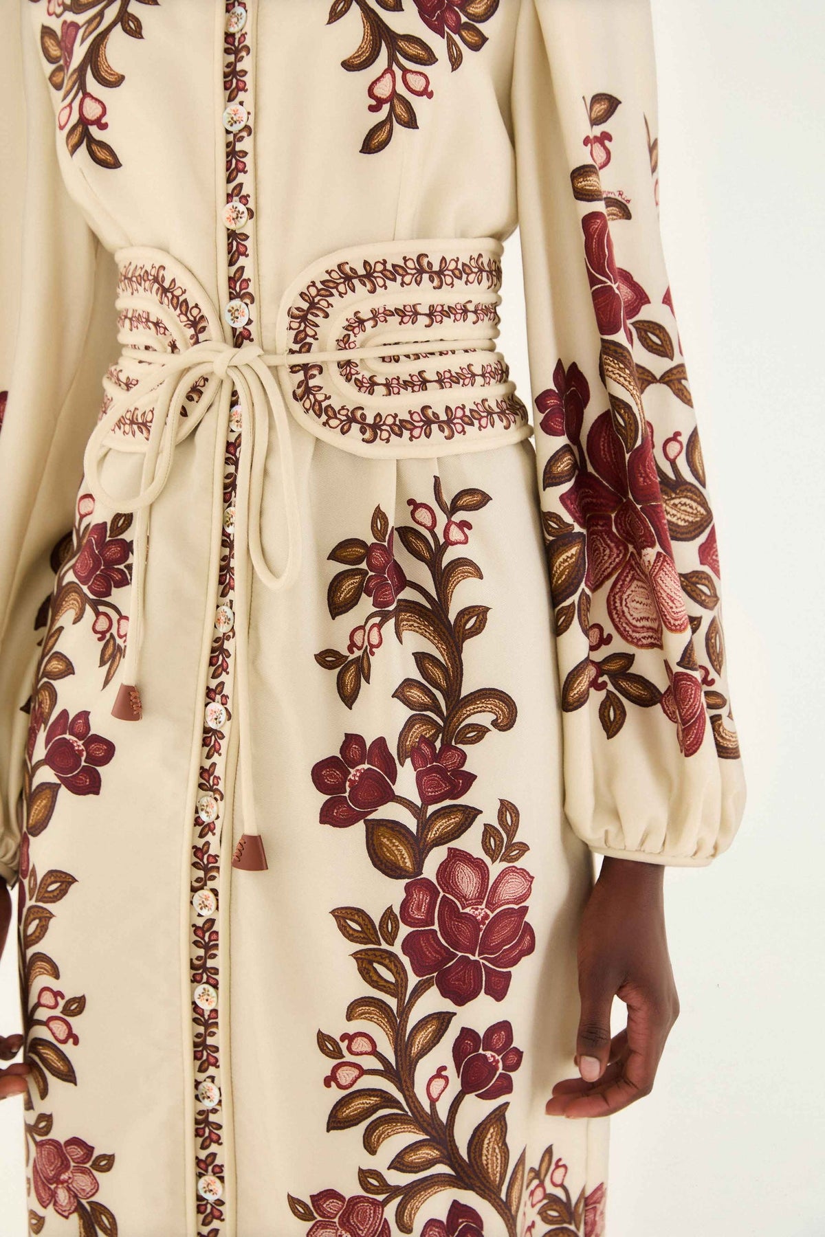 FARM Rio Sand Renata Floral Long Sleeve Midi Dress | FARM Rio