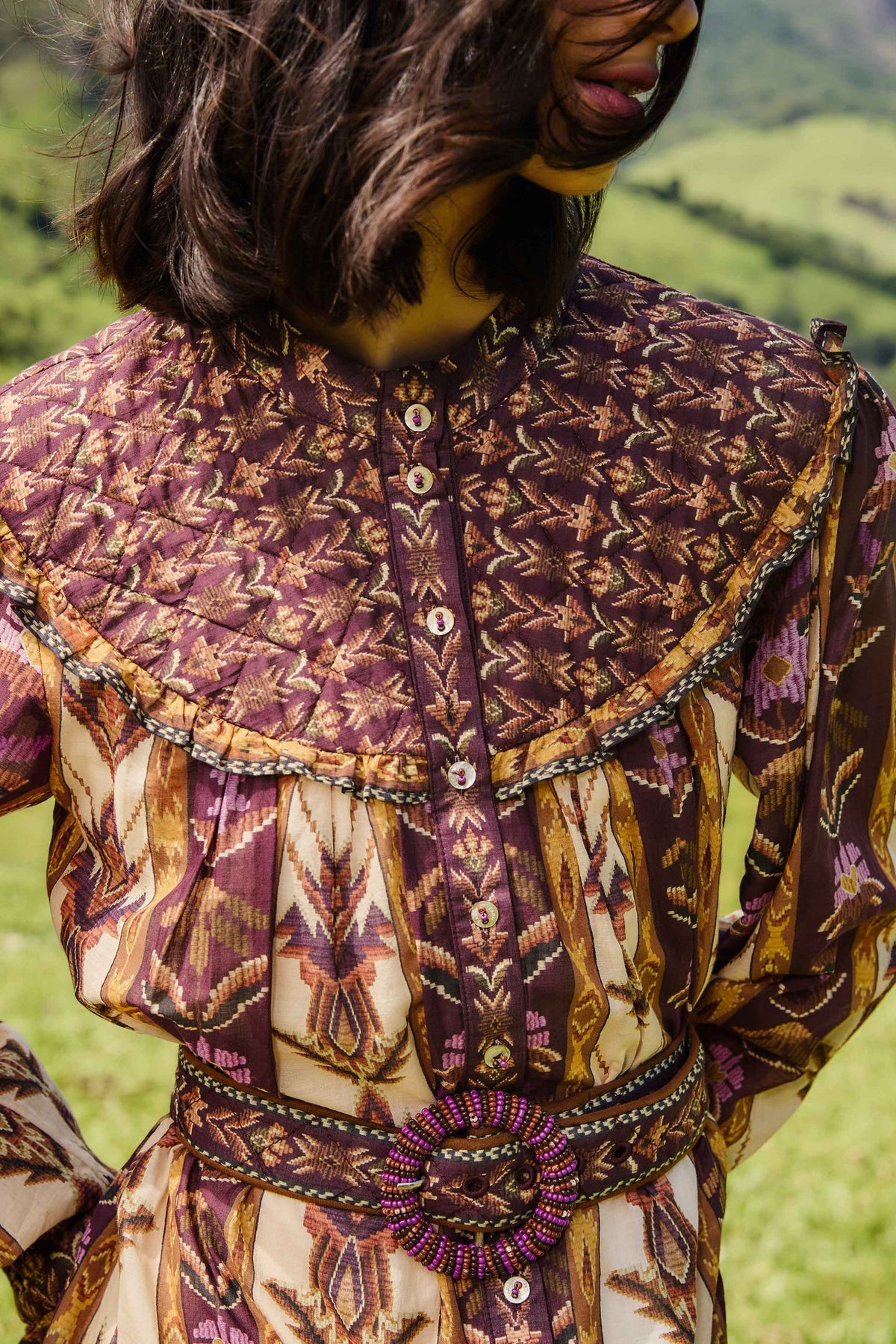 FARM Rio Sand Embroidered Tapestry Long Sleeve Mini Dress | FARM Rio