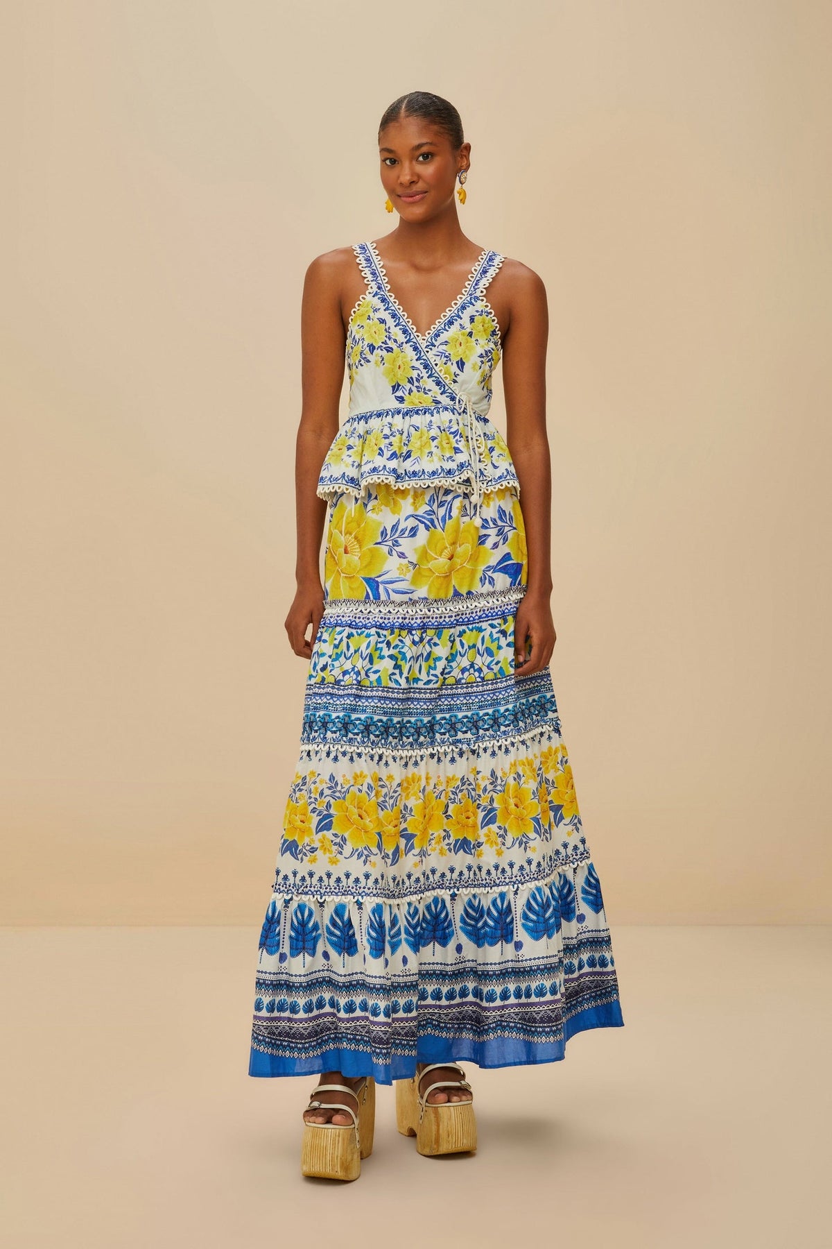 FARM Rio Off-White Zuli Low Rise Maxi Skirt