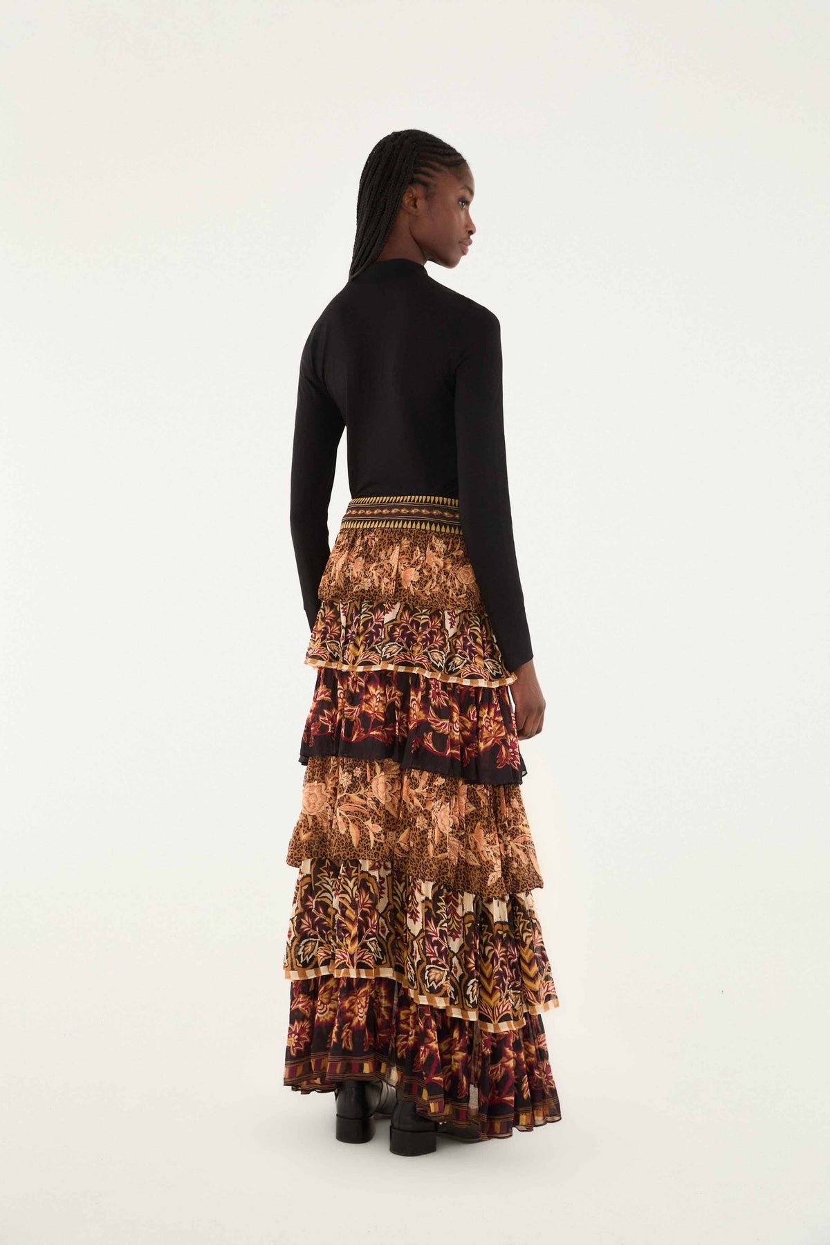 FARM Rio Mixed Scarves Ruffled Maxi Skirt | FARM Rio