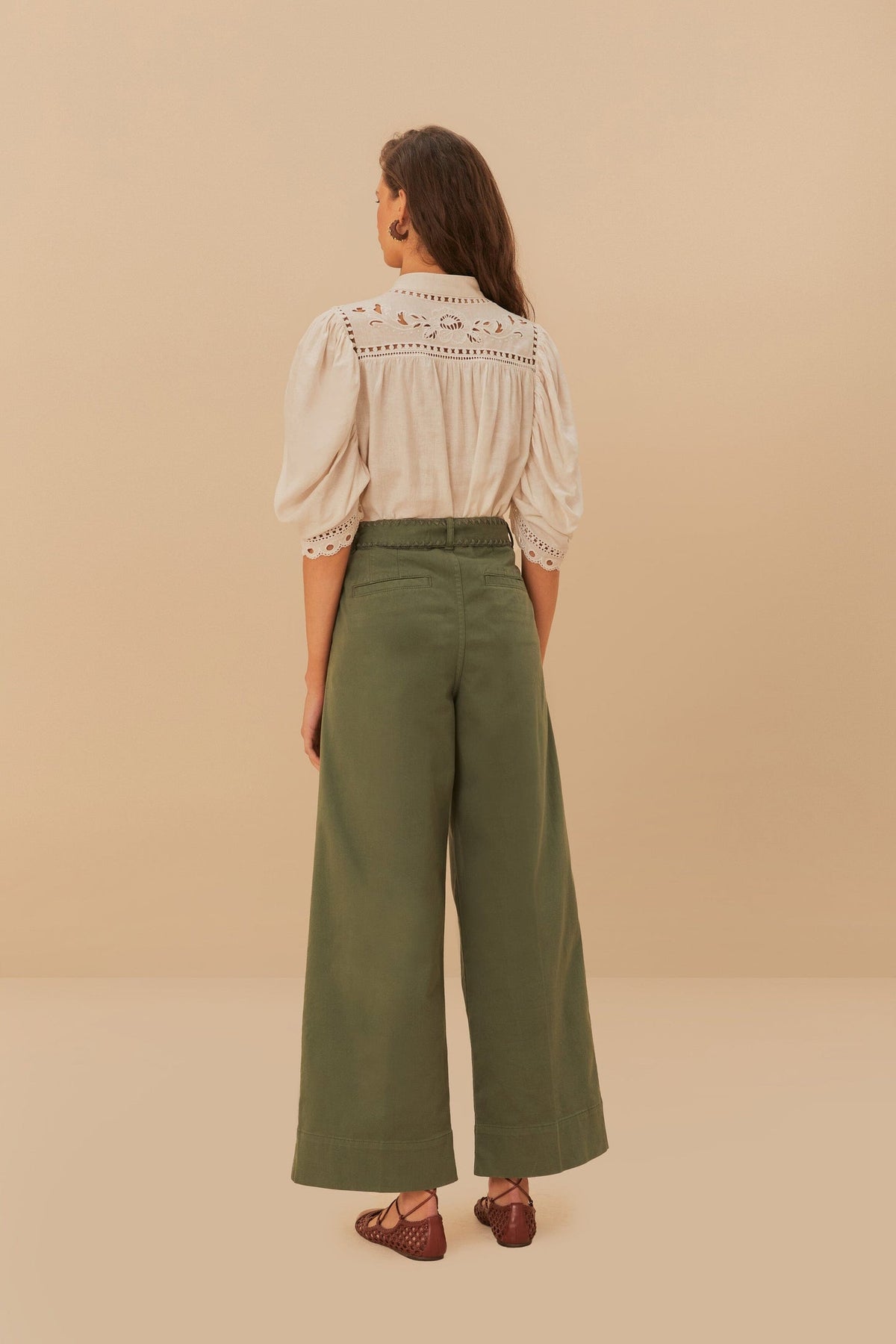 FARM Rio Green Twill Pleated Wide Pants