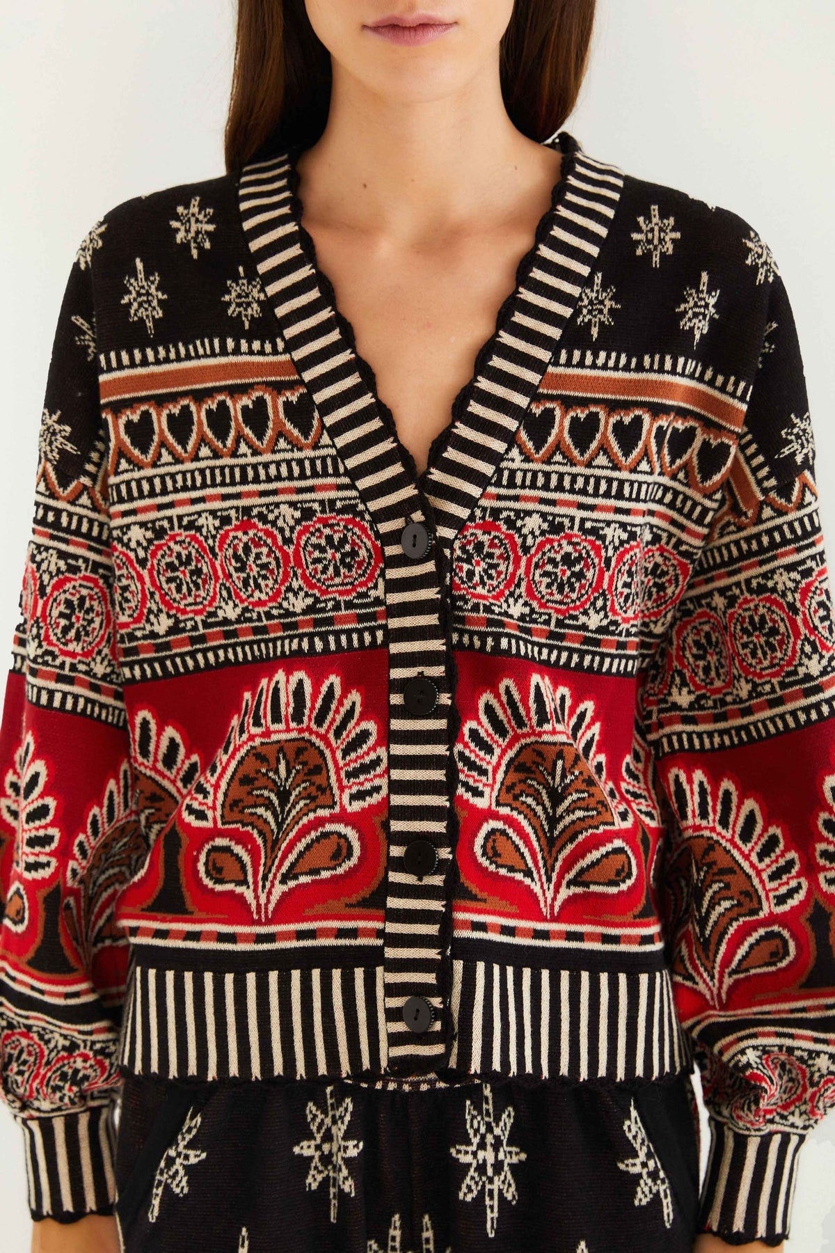 FARM Rio Black Ainika Love Coconut Groove Knit Cardigan | FARM Rio